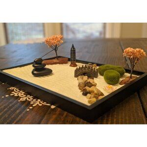 New Zen Garden Kit 11x8in. Beautiful Japanese Decor Mini Rock Garden Gift Set